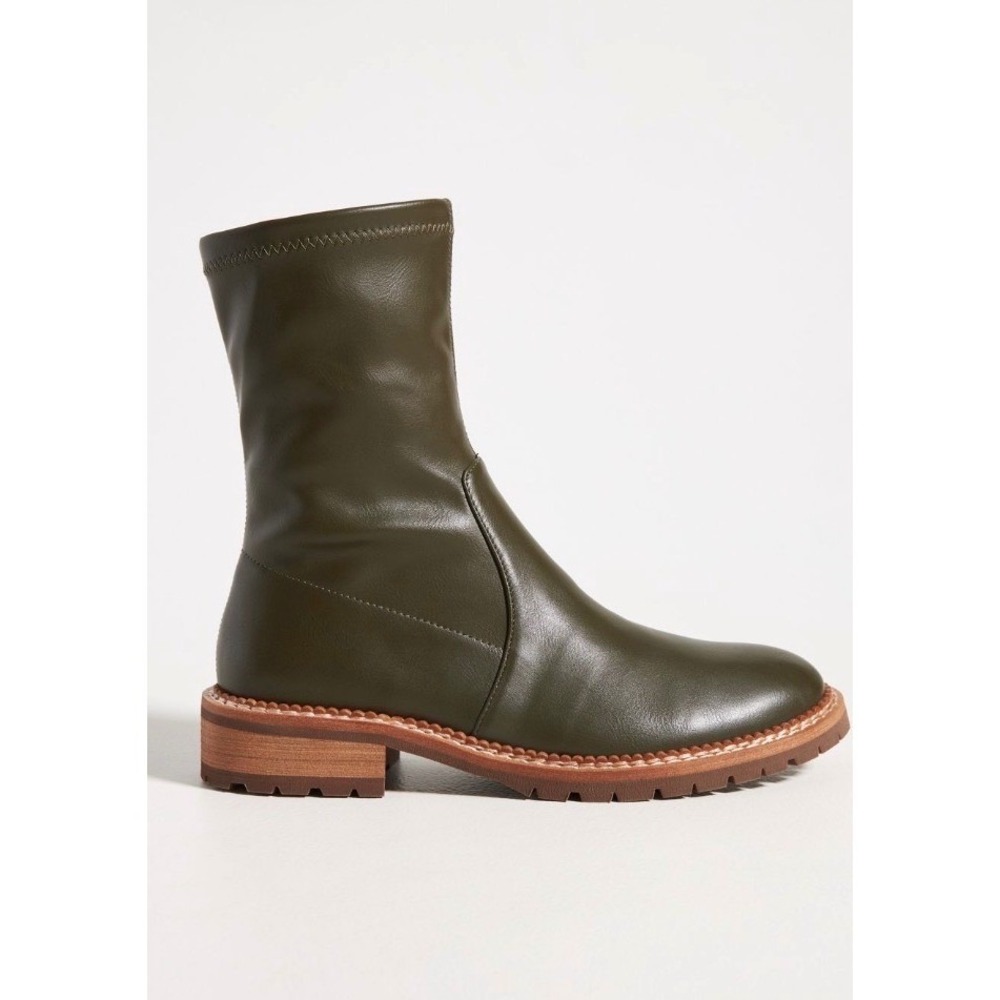 Anthropologie Silent D Rareful Olive Green Mid Calf Side Zip Size 39 US 8.5